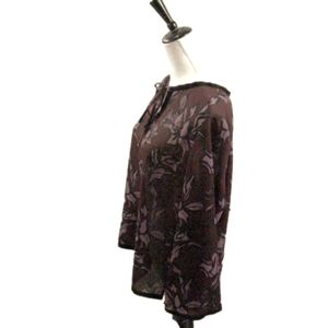 Gloria Vanderbilt Wine/Lilac Floral Semi Sheer Tie Front Blouse Size Large